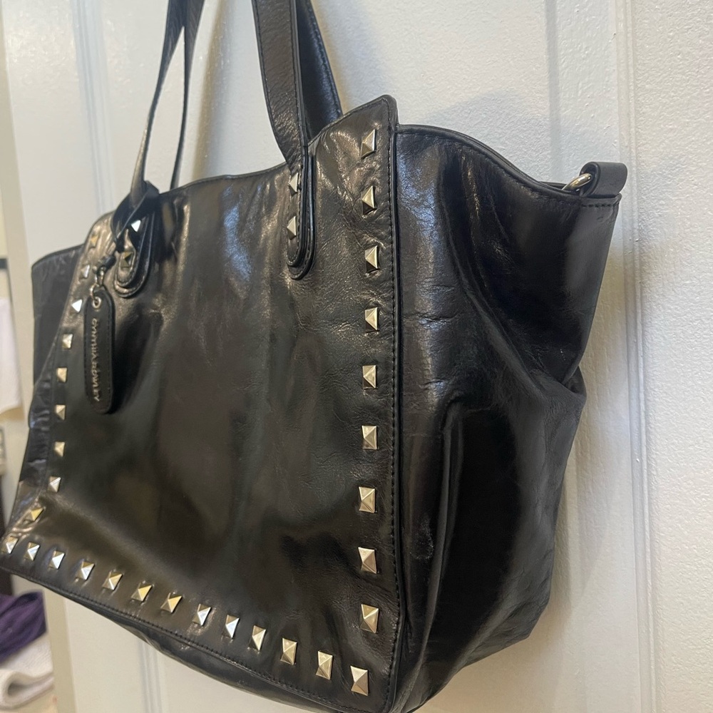 Cynthia Rowley Black Leather Tote with Silver Studs - Picture 4 of 10